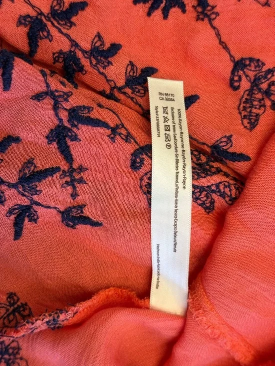 Free People Meadows Of Medallion Slip Swing Dress S coral Embroidery Boho Beach - Picture 9 of 12